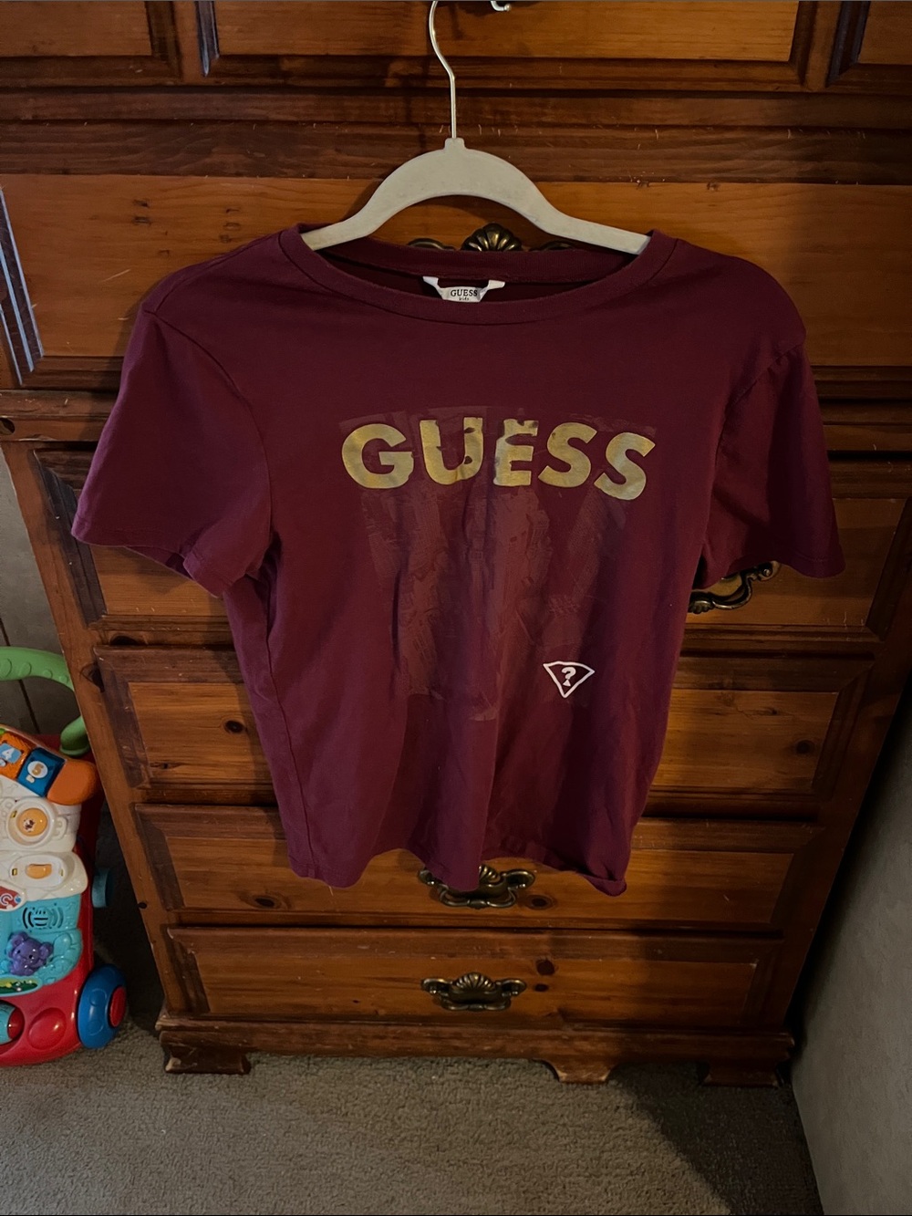 Guess Burgundy Tee with Gold Logo